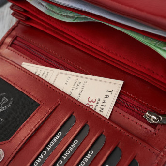 Portfel damski skórzany duży czerwony w kwiaty z ochroną RFID Paolo Peruzzi AL-14-RD