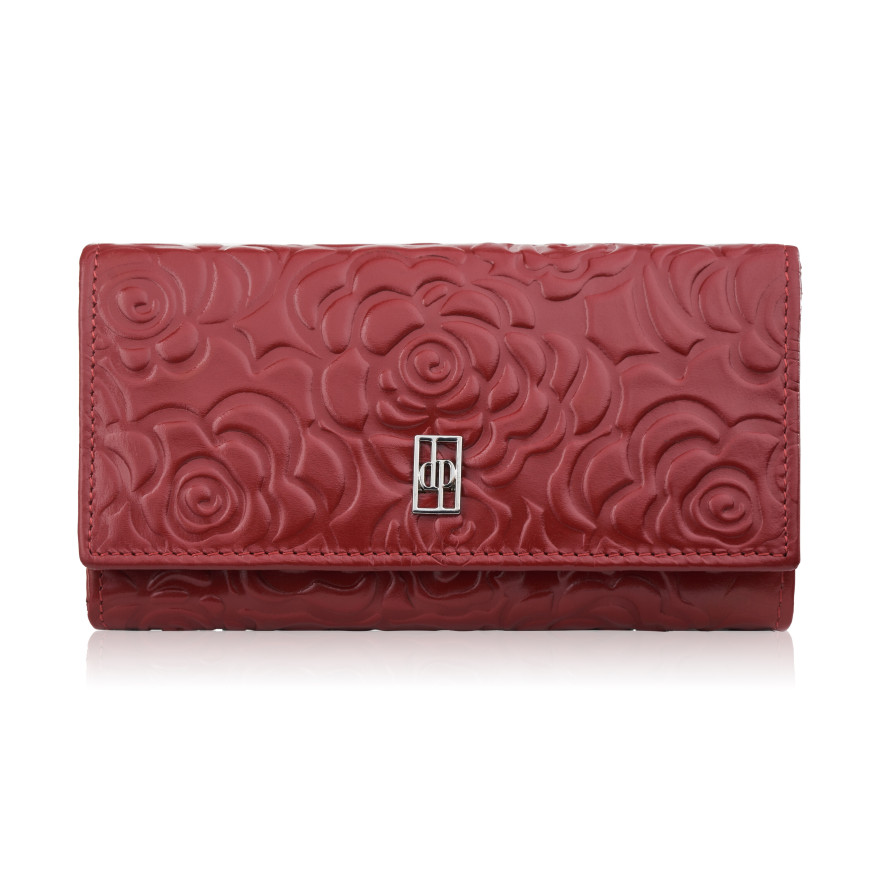 Portfel damski skórzany duży czerwony w kwiaty z ochroną RFID Paolo Peruzzi AL-14-RD