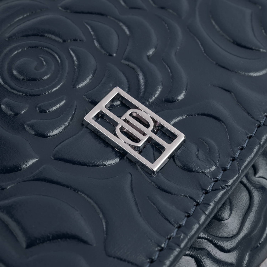 Duży portfel damski skórzany z tłoczeniem w kwiaty granatowy Paolo Peruzzi AL-14-NV