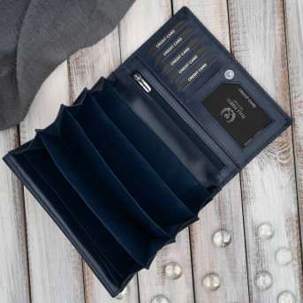 Duży portfel damski skórzany z tłoczeniem w kwiaty granatowy Paolo Peruzzi AL-14-NV