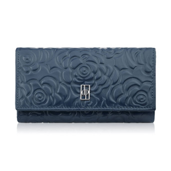 Duży portfel damski skórzany z tłoczeniem w kwiaty granatowy Paolo Peruzzi AL-14-NV