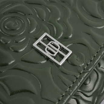 Ciemnozielony portfel damski skórzany w kwiaty duży poziomy Paolo Peruzzi AL-14-GB