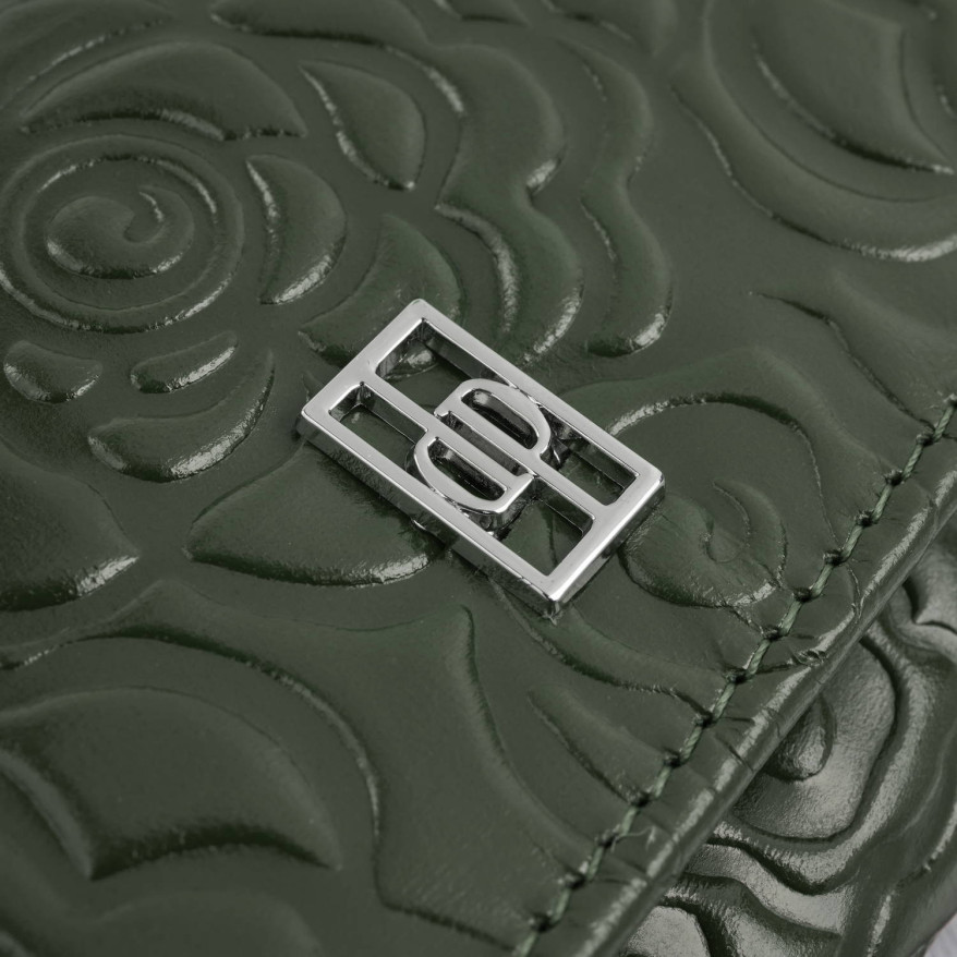 Ciemnozielony portfel damski skórzany w kwiaty duży poziomy Paolo Peruzzi AL-14-GB