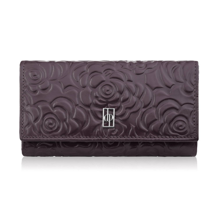 Duży portfel damski skórzany przestronny burgundowy w kwiaty Paolo Peruzzi AL-14-BGD