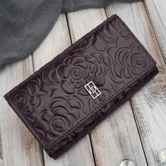 Duży portfel damski skórzany przestronny burgundowy w kwiaty Paolo Peruzzi AL-14-BGD