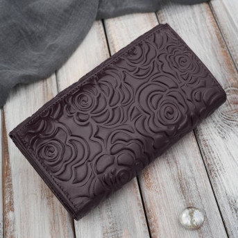 Duży portfel damski skórzany przestronny burgundowy w kwiaty Paolo Peruzzi AL-14-BGD