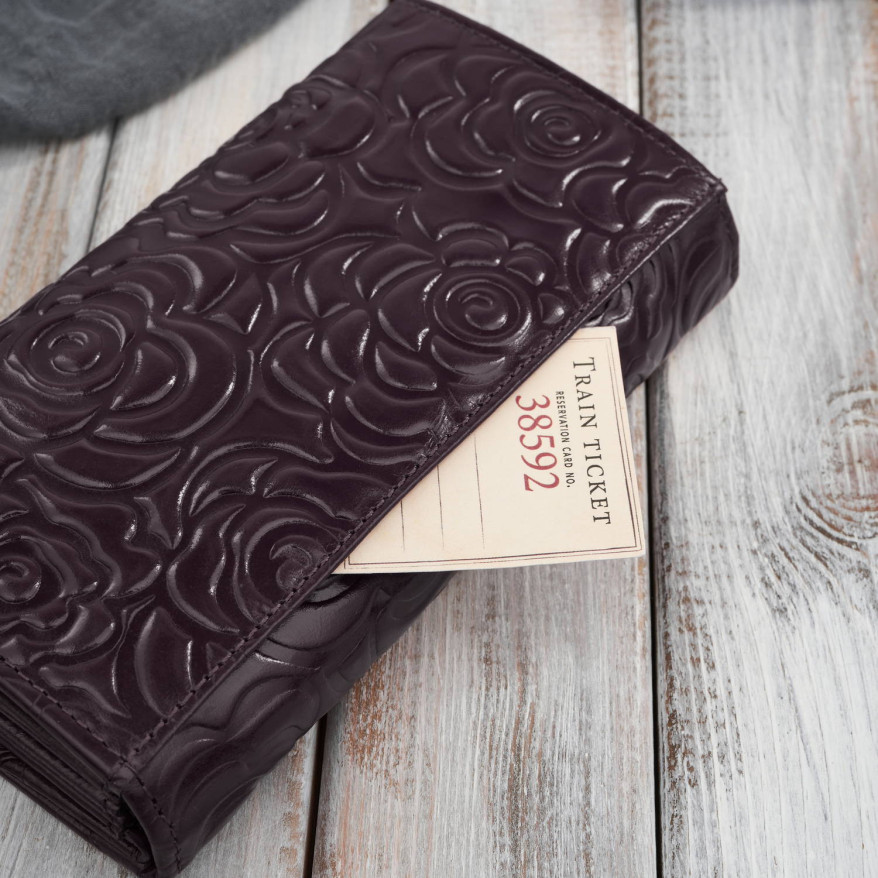 Duży portfel damski skórzany przestronny burgundowy w kwiaty Paolo Peruzzi AL-14-BGD