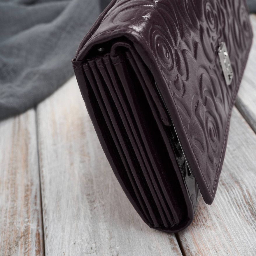 Duży portfel damski skórzany przestronny burgundowy w kwiaty Paolo Peruzzi AL-14-BGD