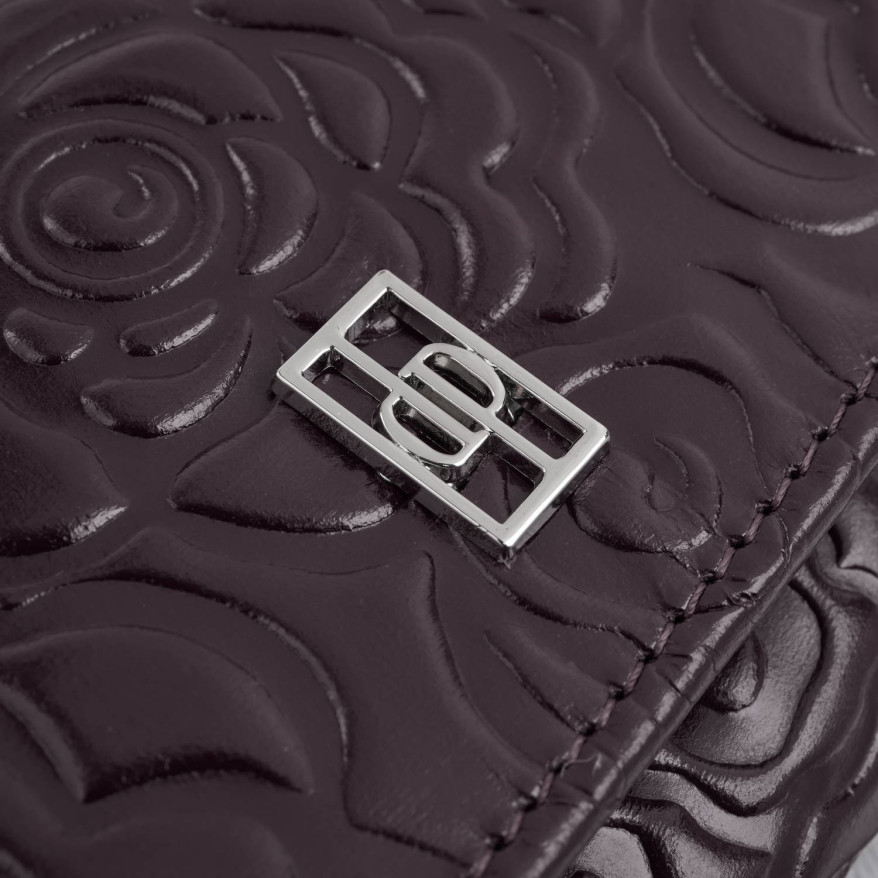 Duży portfel damski skórzany przestronny burgundowy w kwiaty Paolo Peruzzi AL-14-BGD