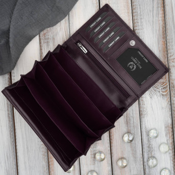 Duży portfel damski skórzany przestronny burgundowy w kwiaty Paolo Peruzzi AL-14-BGD