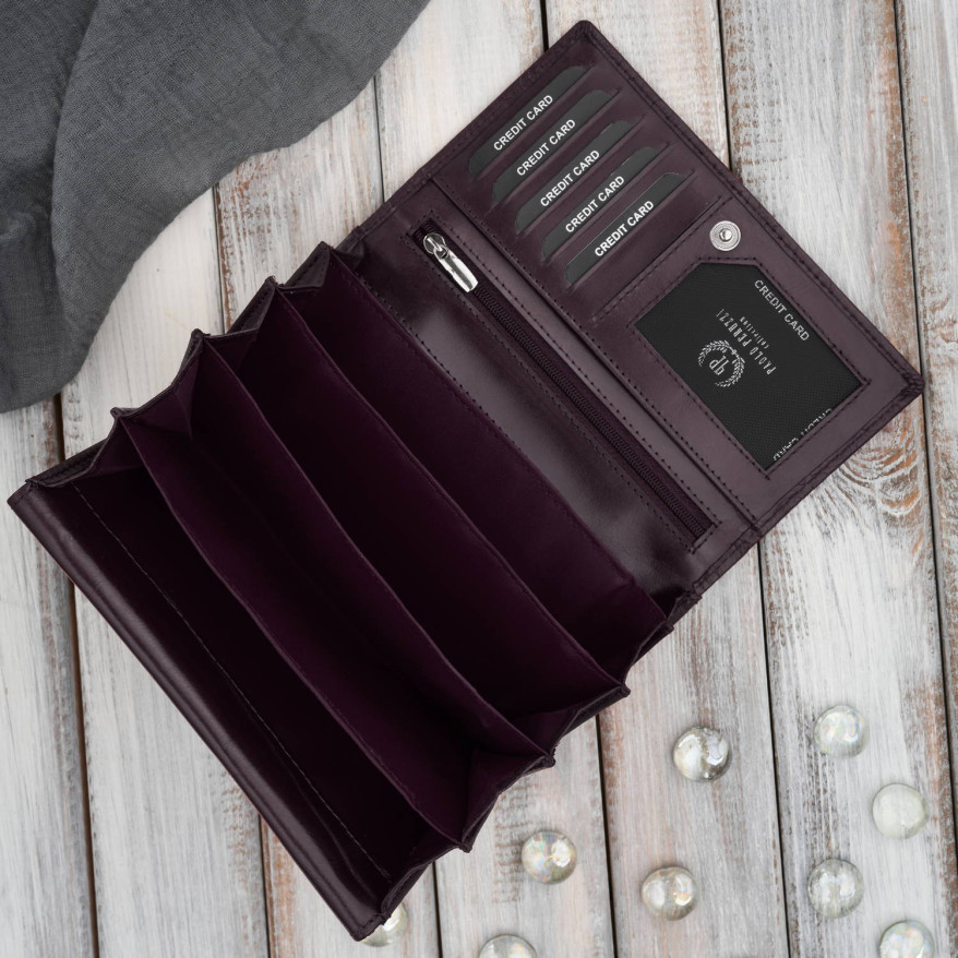 Duży portfel damski skórzany przestronny burgundowy w kwiaty Paolo Peruzzi AL-14-BGD