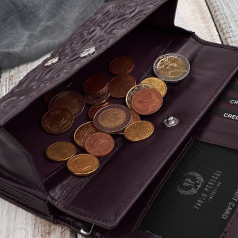 Duży portfel damski skórzany przestronny burgundowy w kwiaty Paolo Peruzzi AL-14-BGD