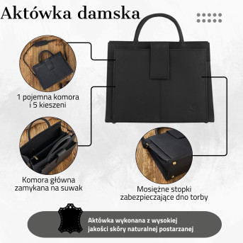 TOREBKA DAMSKA SKÓRZANA, AKTÓWKA DO RĘKI I NA RAMIĘ PAOLO PERUZZI T-94-HBL