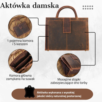 TECZKA DAMSKA SKÓRZANA, AKTÓWKA DO RĘKI I NA RAMIĘ A4 PAOLO PERUZZI T-94-HBR