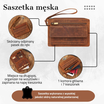 SASZETKA MĘSKA PAOLO PERUZZI VINTAGE SKÓRZANA SKÓRA T-26-HBR