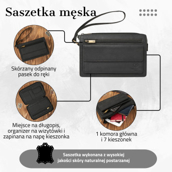 SASZETKA MĘSKA PAOLO PERUZZI VINTAGE SKÓRZANA SKÓRA T-26-HBL