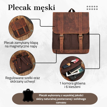 DUŻY MĘSKI PLECAK VINTAGE PAOLO PERUZZI T-29-BR