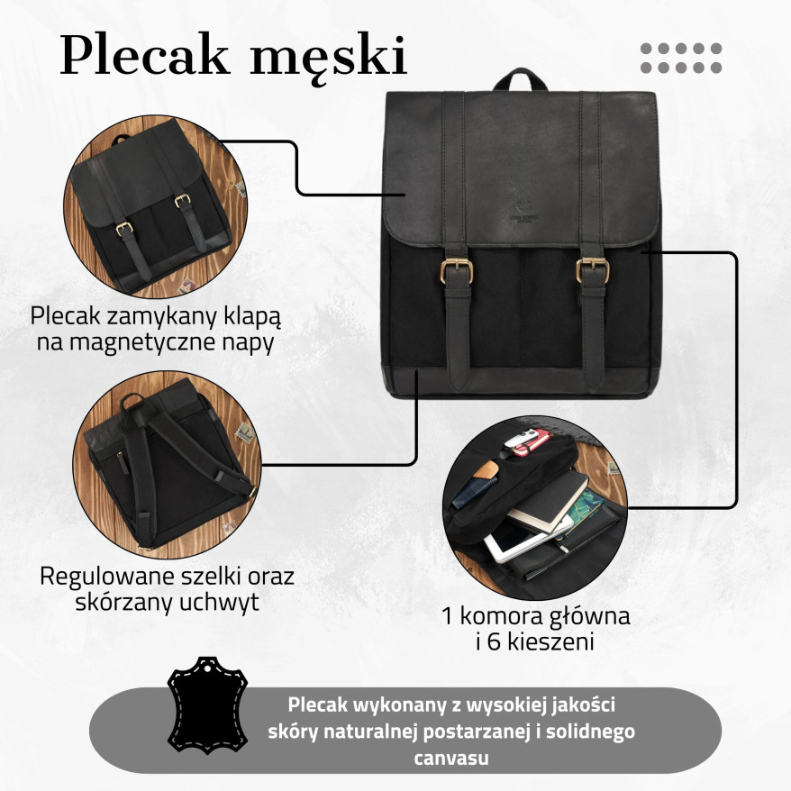 DUŻY MĘSKI PLECAK VINTAGE PAOLO PERUZZI T-29-BL