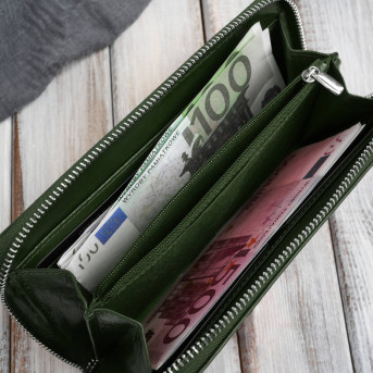 Ciemnozielony portfel damski skórzany z tłoczeniem kwiatowym RFID Paolo Peruzzi  AL-13-GB