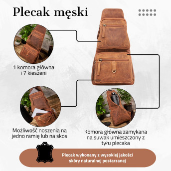 Plecak męski skórzany na jedno ramię T-38-LB Paolo Peruzzi plecak męski miejski