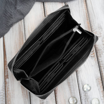 Czarny portfel damski ze skóry naturalnej w kwiaty Paolo Peruzzi AL-13-BL