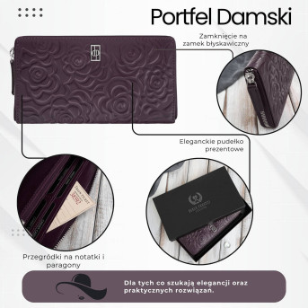 Portfel damski skórzany burgundowy w orientacji poziomej RFID Paolo Peruzzi AL-13-BGD