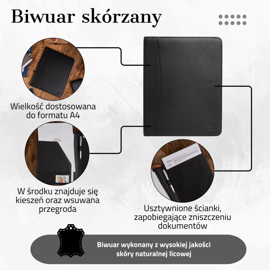 SKÓRZANY BIWUAR A4 AKTÓWKA PAOLO PERUZZI T-42-BL