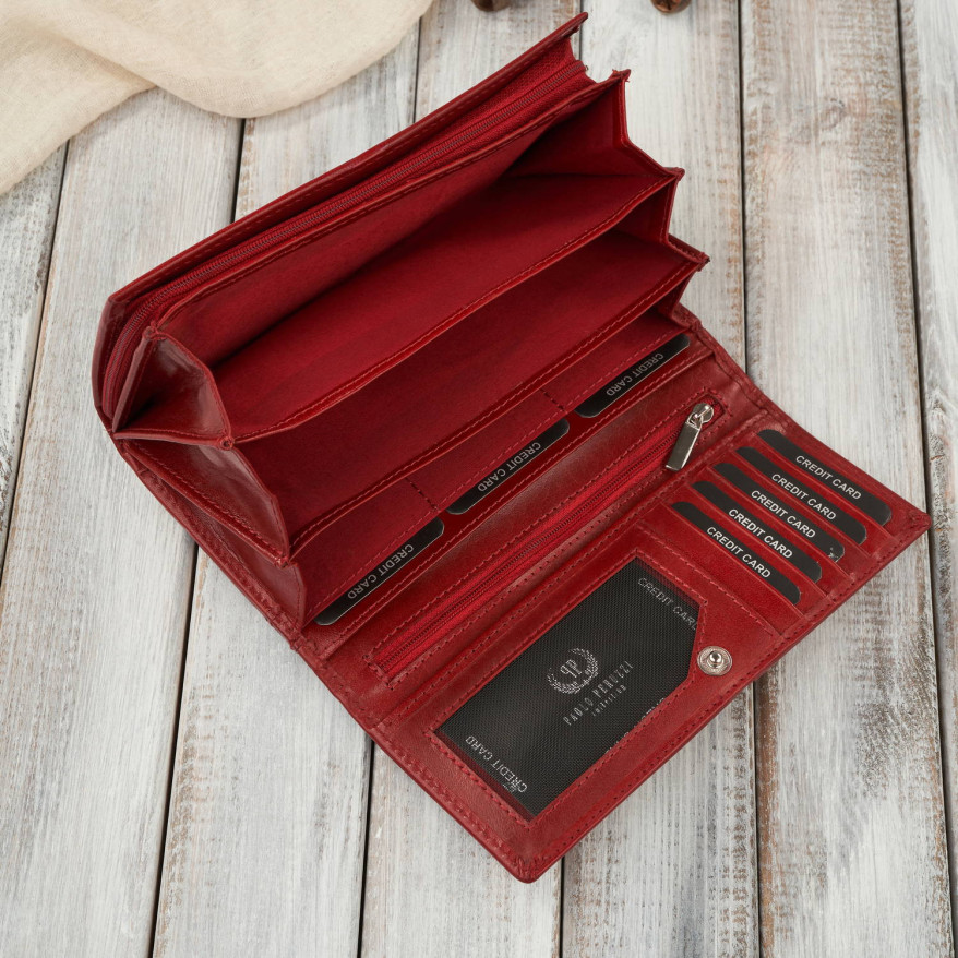 Portfel damski skórzany klasyczny duży czerwony z ochroną RFID AL-07-RD2