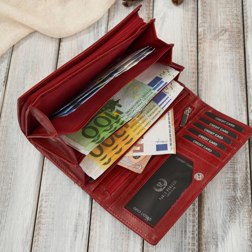 Portfel damski skórzany klasyczny duży czerwony z ochroną RFID AL-07-RD2