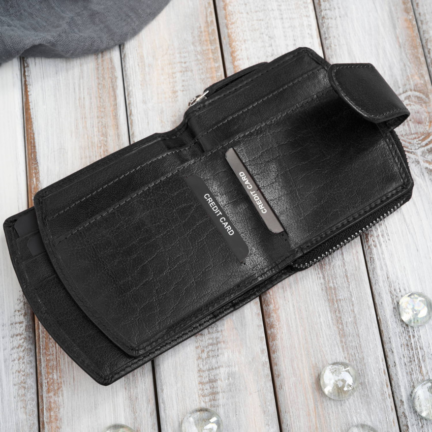 Portfel damski skórzany mały czarny RFID Paolo Peruzii AL-24-BL