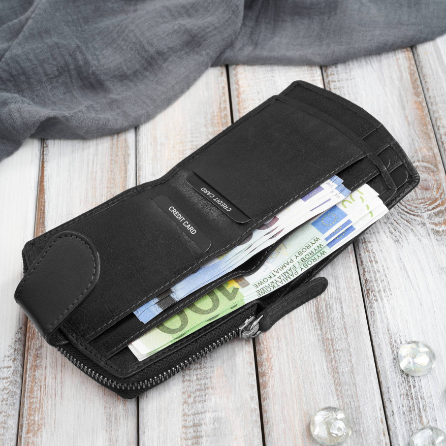 Portfel damski skórzany mały czarny RFID Paolo Peruzii AL-24-BL