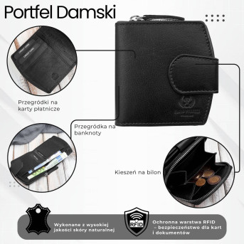 Portfel damski skórzany mały czarny RFID Paolo Peruzii AL-24-BL