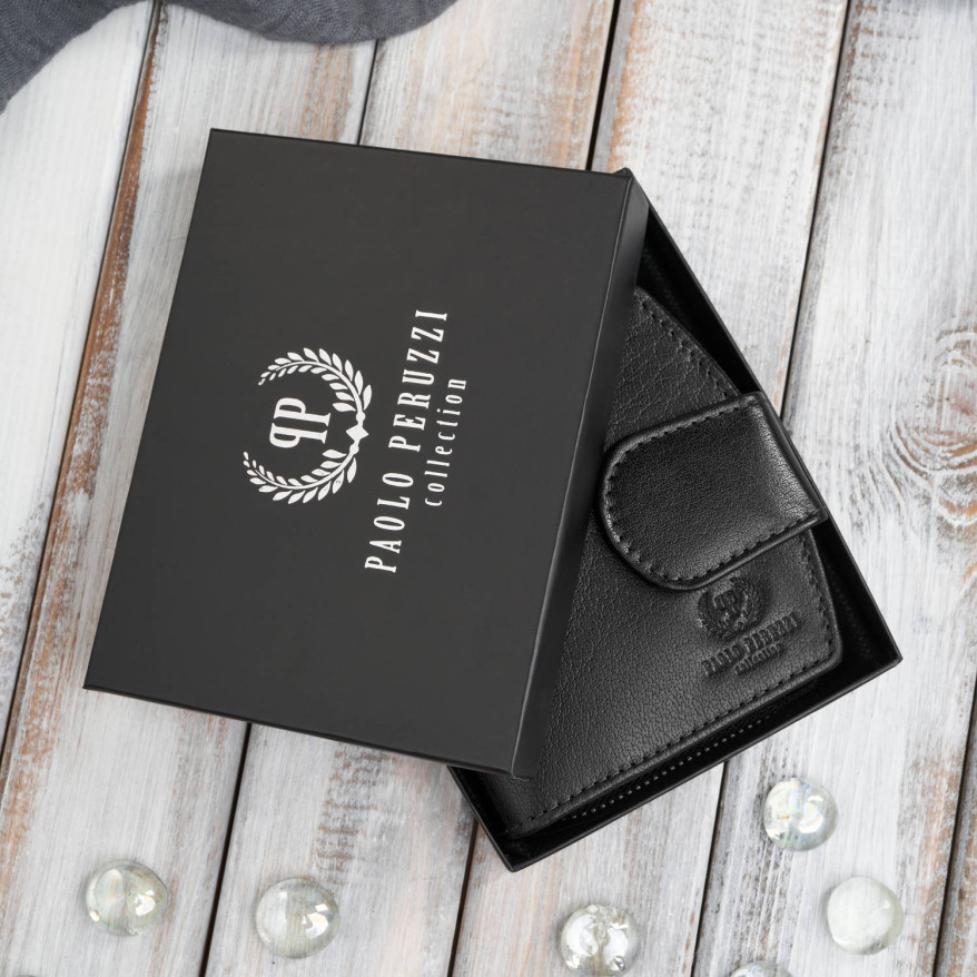 Portfel damski skórzany mały czarny RFID Paolo Peruzii AL-24-BL