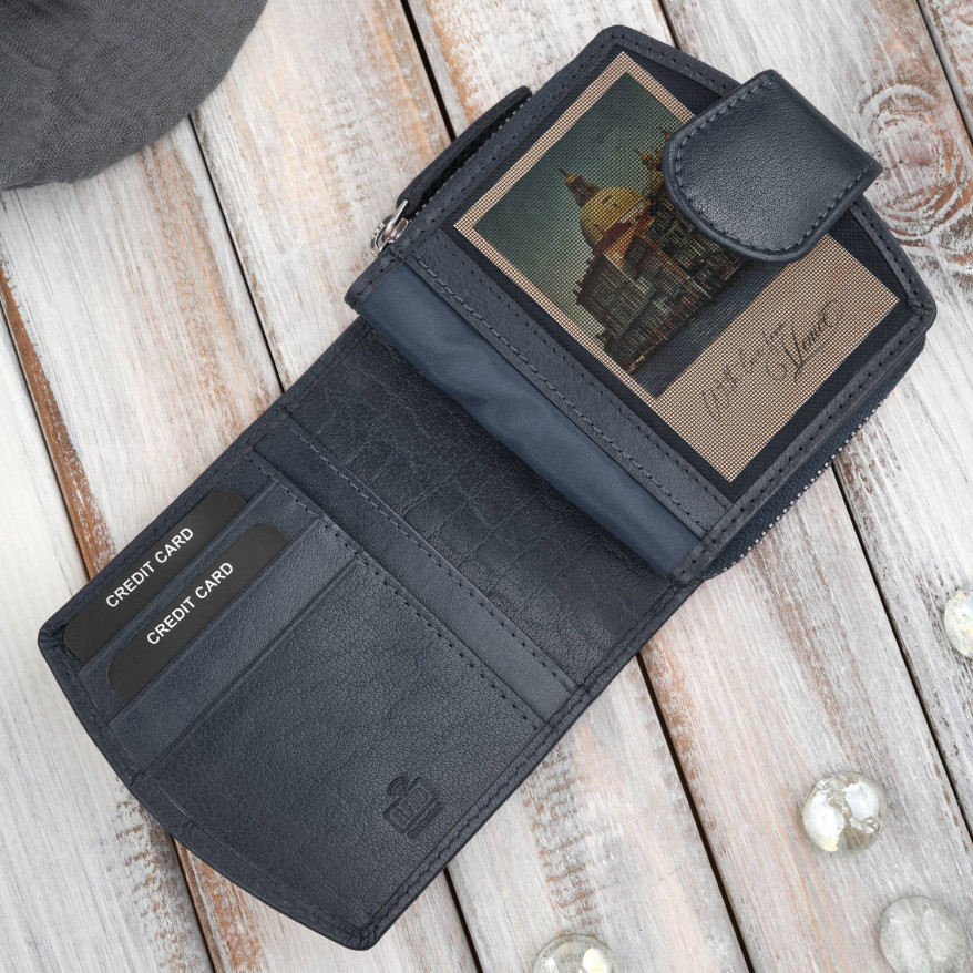 Portfel damski skórzany granatowy na patkę RFID Paolo Peruzii AL-24-NV