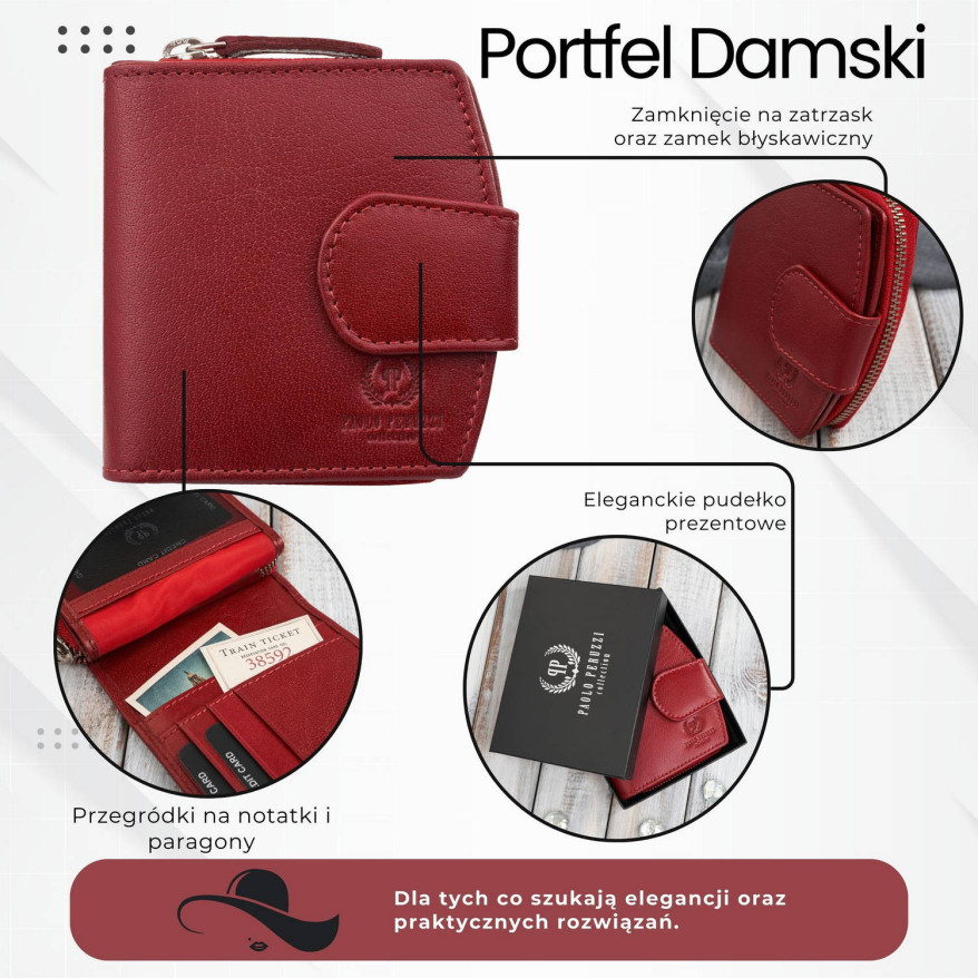 Portfel damski skórzany czerwona portmonetka RFID Paolo Peruzii AL-24-RD