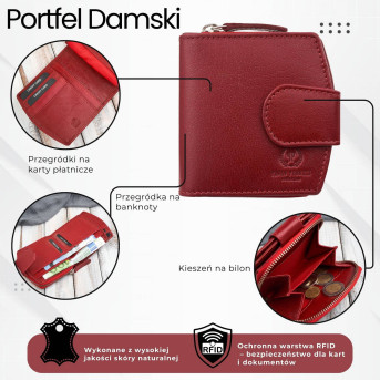 Portfel damski skórzany czerwona portmonetka RFID Paolo Peruzii AL-24-RD