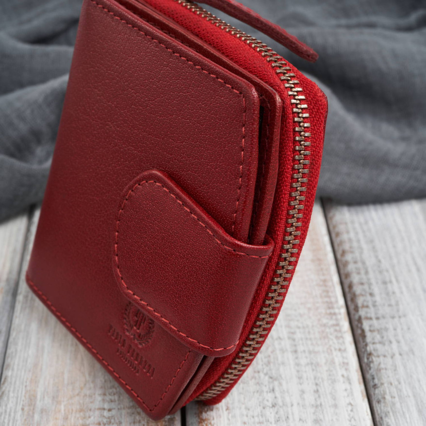 Portfel damski skórzany czerwona portmonetka RFID Paolo Peruzii AL-24-RD