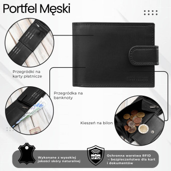 Portfel męski skórzany klasyczna czerń RFID Paolo Peruzzi AL-16-BL