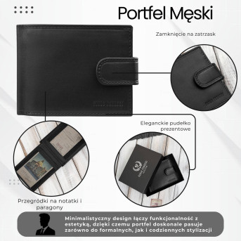 Portfel męski skórzany klasyczna czerń RFID Paolo Peruzzi AL-16-BL