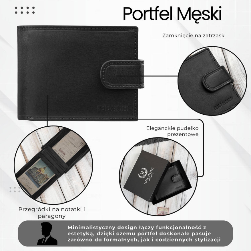Portfel męski skórzany klasyczna czerń RFID Paolo Peruzzi AL-16-BL