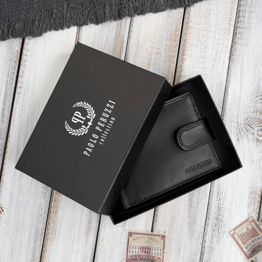 Portfel męski skórzany klasyczna czerń RFID Paolo Peruzzi AL-16-BL
