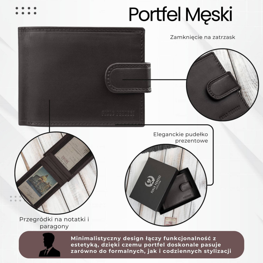 Portfel męski skórzany brązowy z ochroną RFID Paolo Peruzzi AL-16-BR