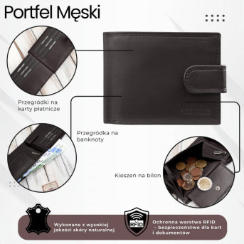 Portfel męski skórzany brązowy z ochroną RFID Paolo Peruzzi AL-16-BR