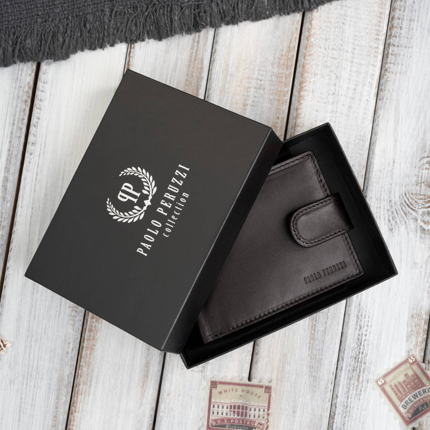 Portfel męski skórzany brązowy z ochroną RFID Paolo Peruzzi AL-16-BR