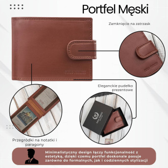 Portfel męski skórzany koniakowy RFID na prezent Paolo Peruzzi AL-16-CG