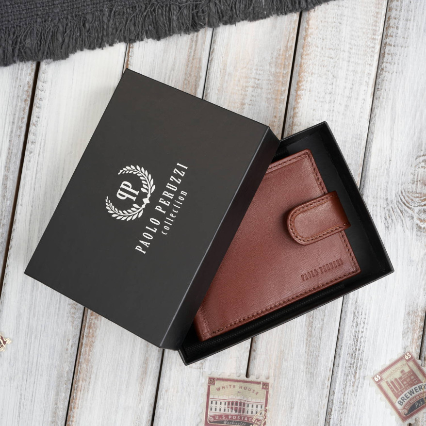 Portfel męski skórzany koniakowy RFID na prezent Paolo Peruzzi AL-16-CG
