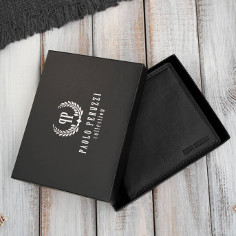 Klasyczny męski portfel skórzany w kolorze czarnym z ochroną RFID Paolo Peruzzi AL-17-BL