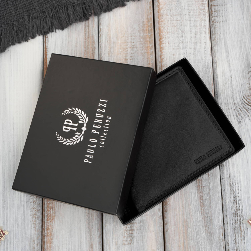 Klasyczny męski portfel skórzany w kolorze czarnym z ochroną RFID Paolo Peruzzi AL-17-BL