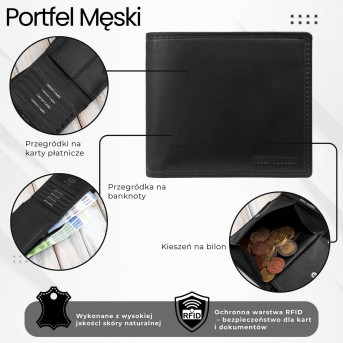 Klasyczny męski portfel skórzany w kolorze czarnym z ochroną RFID Paolo Peruzzi AL-17-BL
