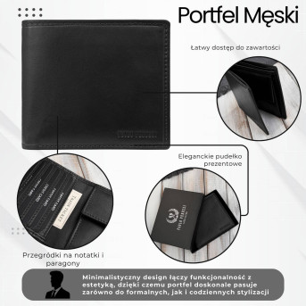 Klasyczny męski portfel skórzany w kolorze czarnym z ochroną RFID Paolo Peruzzi AL-17-BL